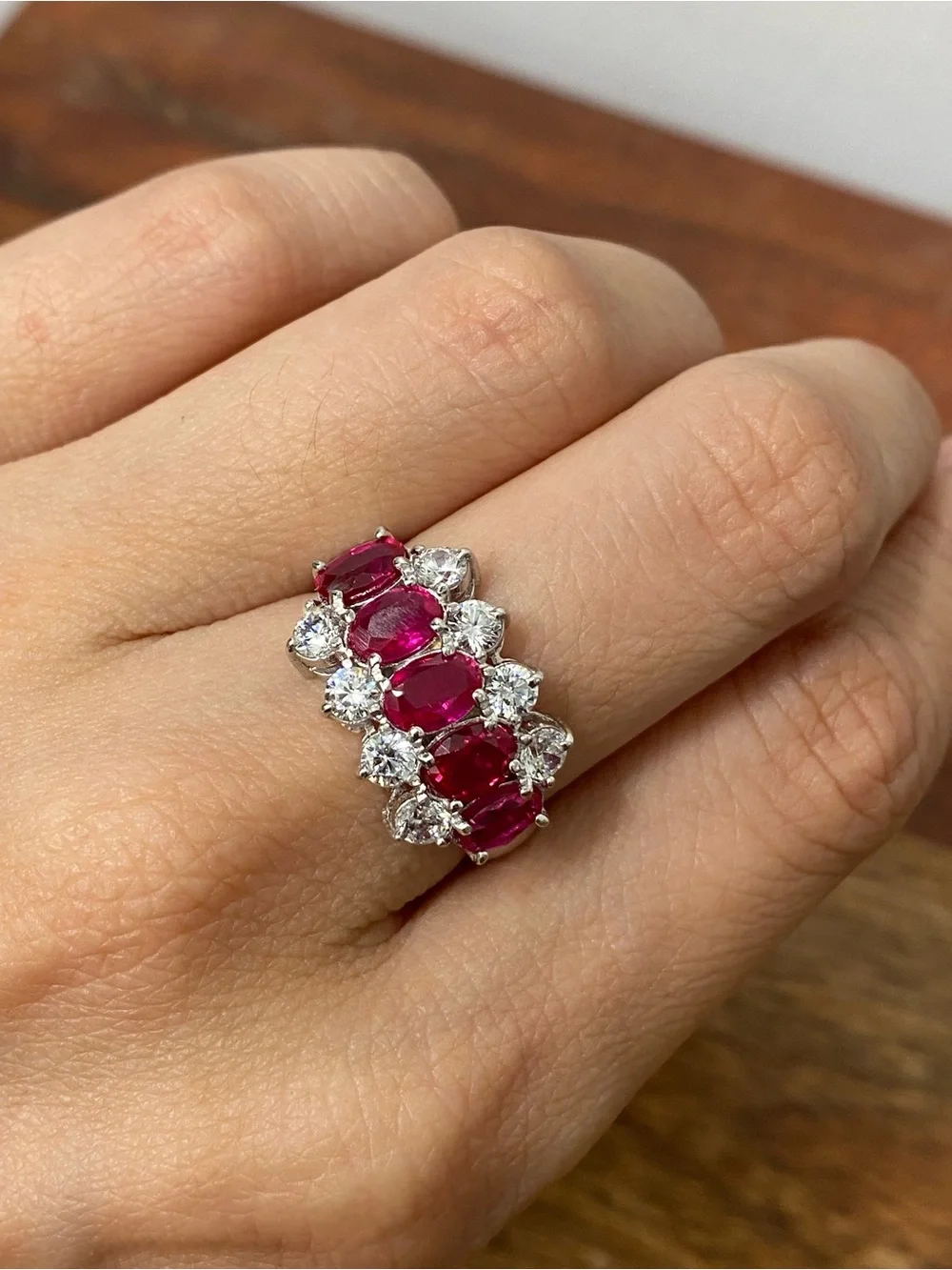925 Sterling Silver Red And White CZ Ring